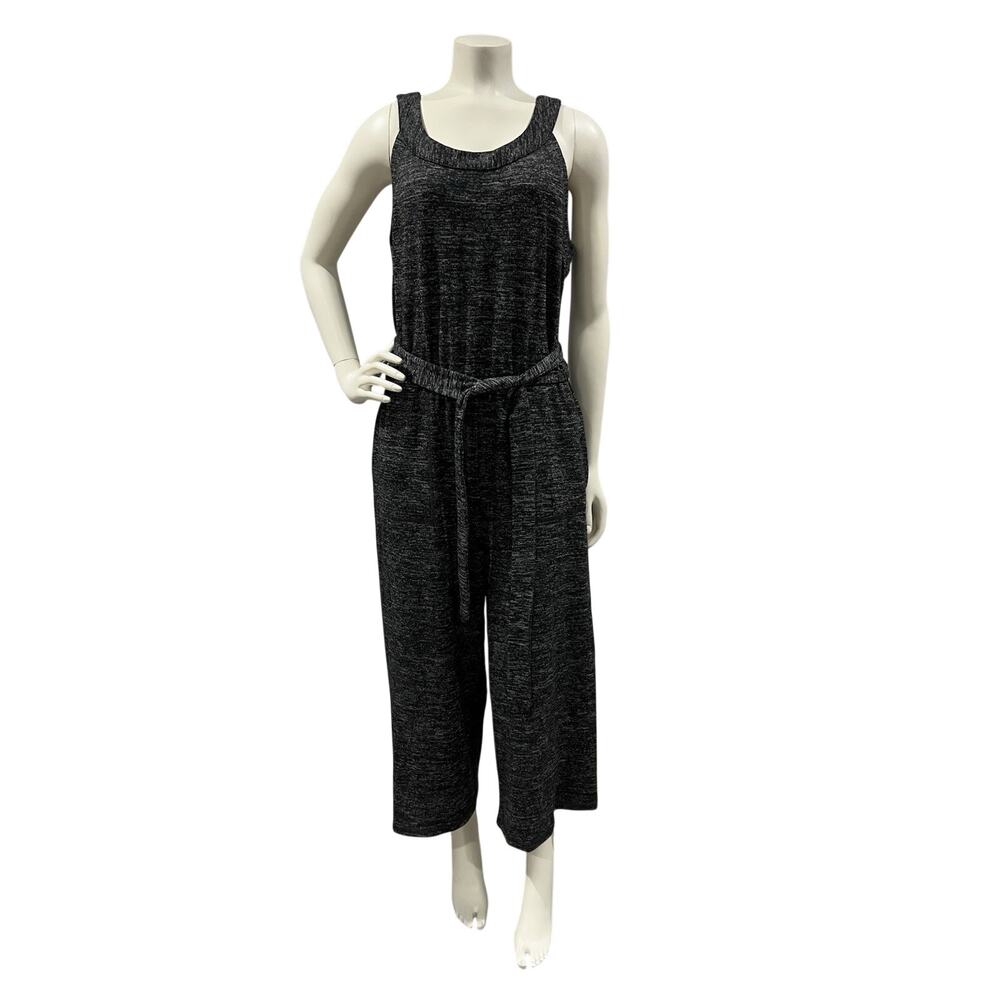 NWT $89 Womens Jumpsuit-TALBOTS-Charcoal jersey knit stretch tie belt Medium